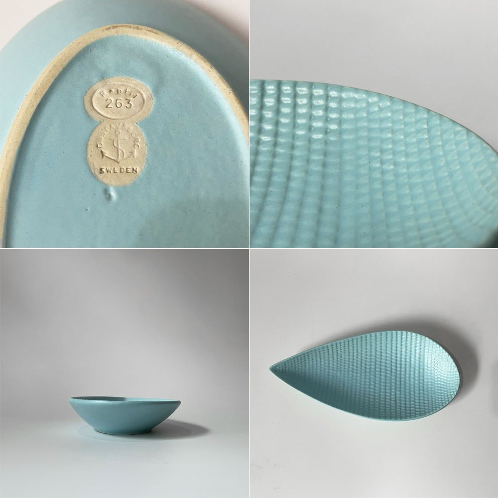 グスタフスベリ GUSTAVSBERG レプティル Reptil リーフ型 プレート スティグ・リンドベリ Stig Lindberg 北欧 ビンテージ ライトブルー ★