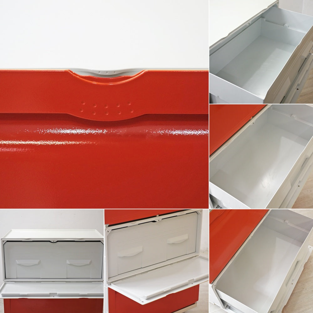 タッパーウェア Tupperware スーパーチェスト ワイド Super chest Wide 引出1段 オレンジ 3段セット 専用カート付 ●