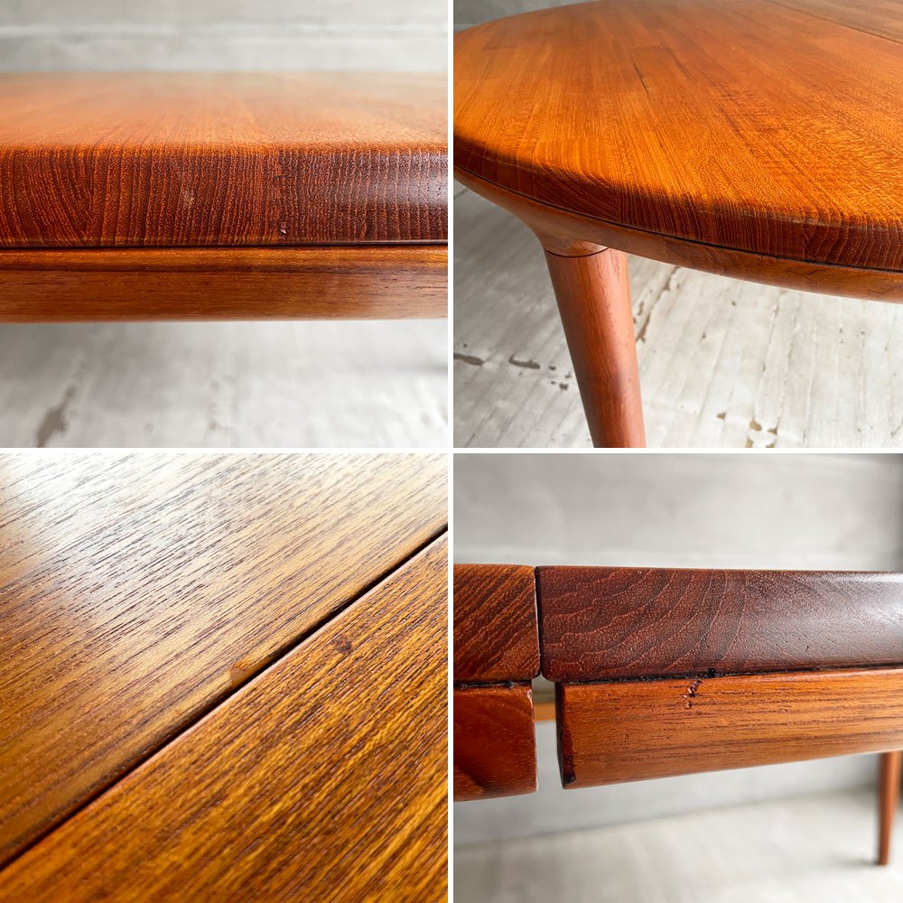 青林製作所 エクステンション ダイニングテーブル チーク無垢集成材 伸長式 ラウンド オーバル ジャパンビンテージ ♪