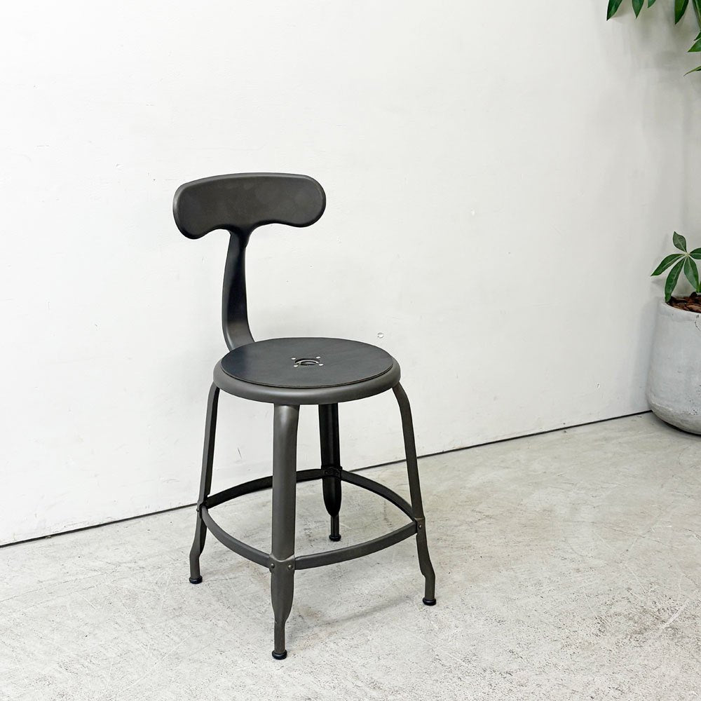 フェールトラヴァイユ FER TRAVAIL ニコルチェア NICOLLE Chair SH45cm ダイニングチェア スチール マットクリア仕上げ 別注モデル レザーパッド付 ブラック インダストリアル フランス ●