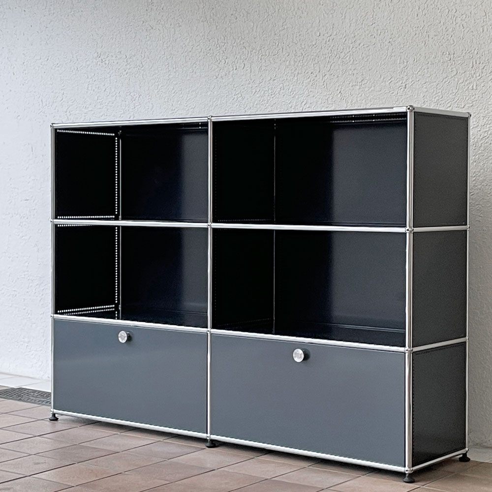 ユーエスエムハラー USM Haller モジュラーファニチャー キャビネット シェルフ サイドボード 2ハーフドロワー グラファイトブラック & アントラサイト 定価￥427,488- ◇