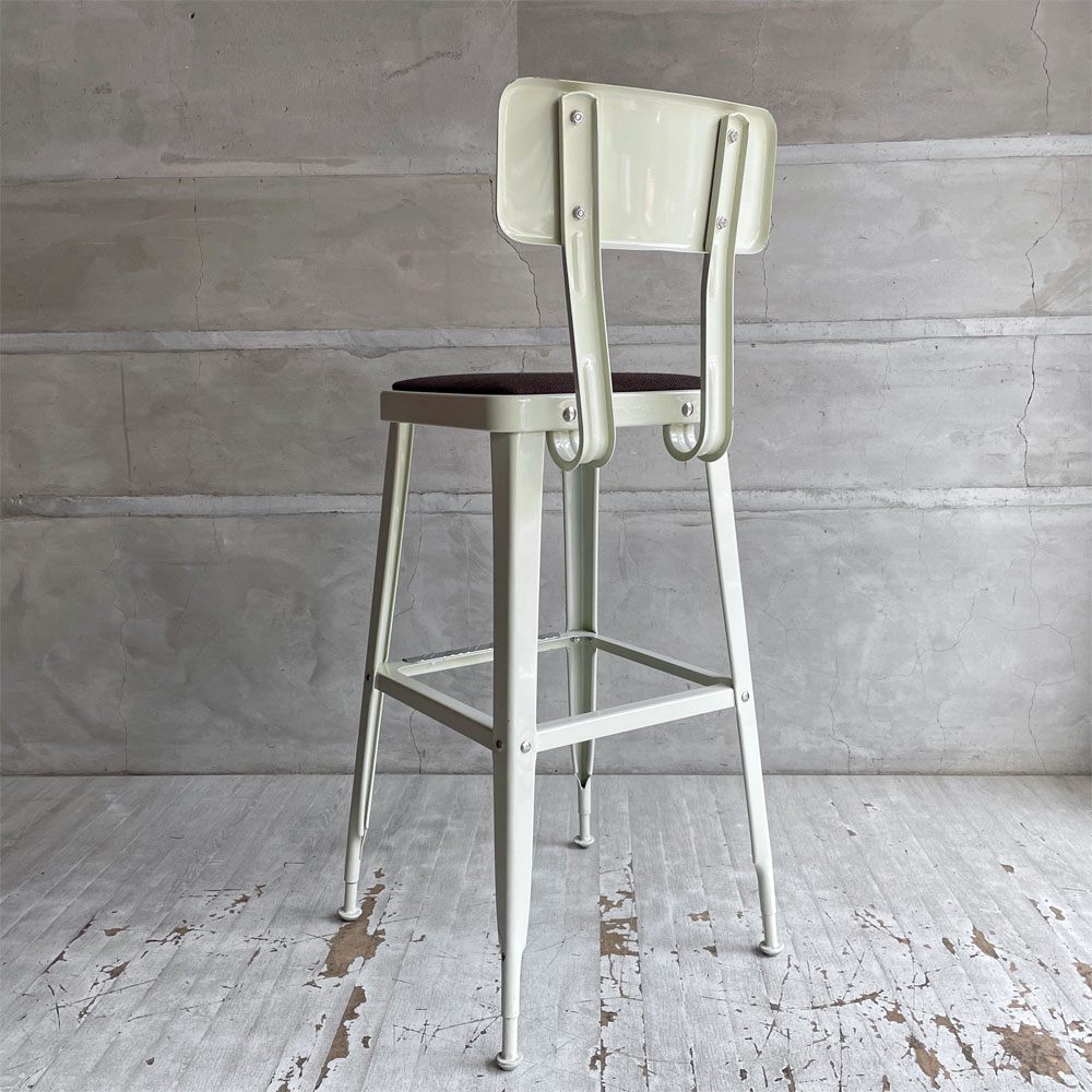 ダルトン DULTON スタンダードバーチェア Standard bar chair ハイチェア アイボリー スチール×ファブリック USビンテージスタイル 座面張替え済 参考定価¥28,600- B♪