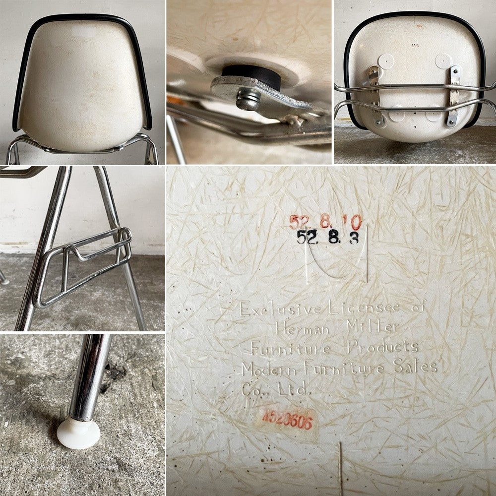 ハーマンミラー Herman Miller モダンファニチャーセールス サイドシェルチェア FRP製 ナウガレザー ワイドマウント スタッキングベース ダークグレー×パーチメント C&R イームズ ビンテージ ■