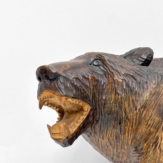 木彫り熊 彫刻 オブジェ 置物 伝統工芸品 アイヌ 民芸 北海道 荒木清峰作 ●