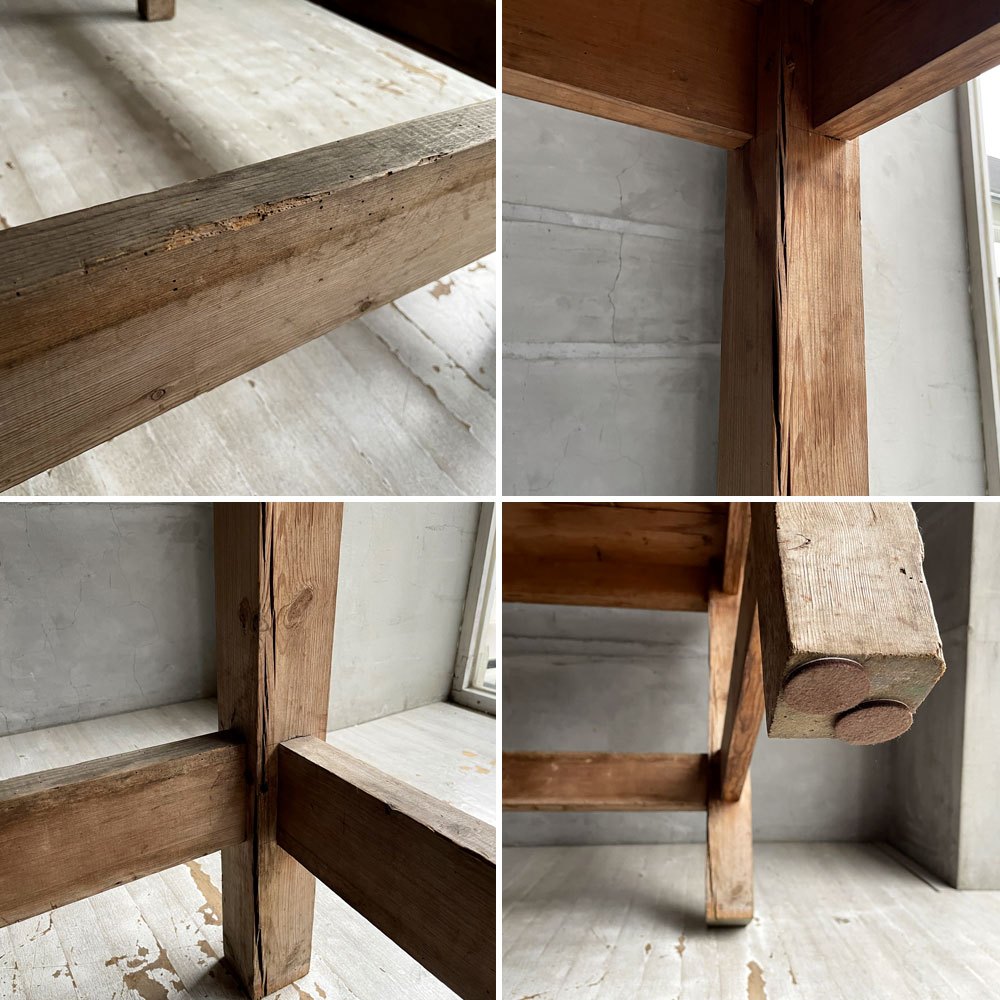 UKビンテージ 古材 パイン無垢材 ワーキングテーブル 作業台 ディスプレイ台 英国家具 古道具 シャビーシック 店舗什器 ♪