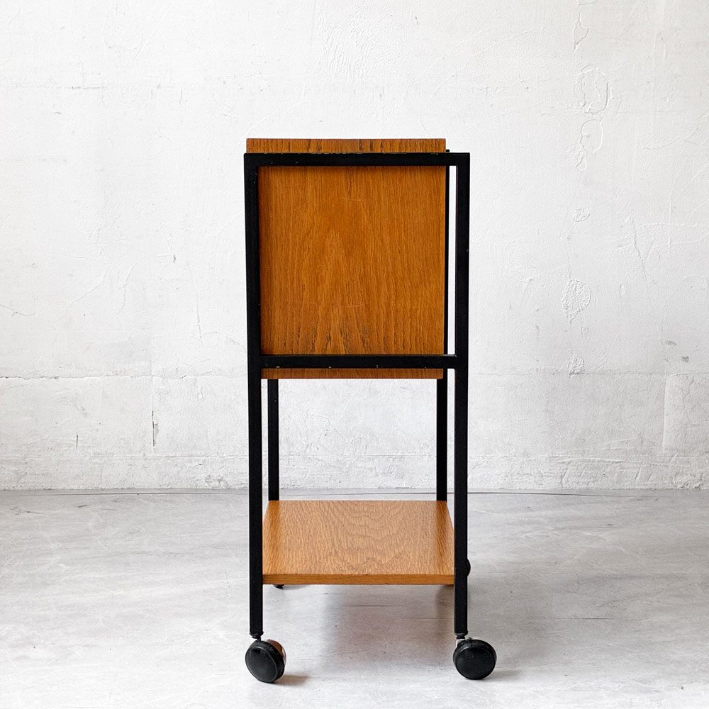 北欧ビンテージ Scandinavian Vintage ファイリングキャビネット サイドテーブル ナイトテーブル オーク材 H64㎝ 花台 キャスター 北欧ビンテージ ★