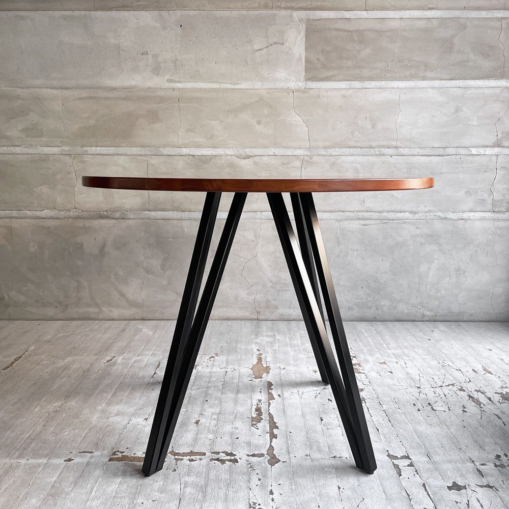かなでもの KANADEMONO ザ・カフェテーブル THE CAFE TABLE Black Steel 4pin ラウンド Φ90cm ラバーウッド天板 ♪