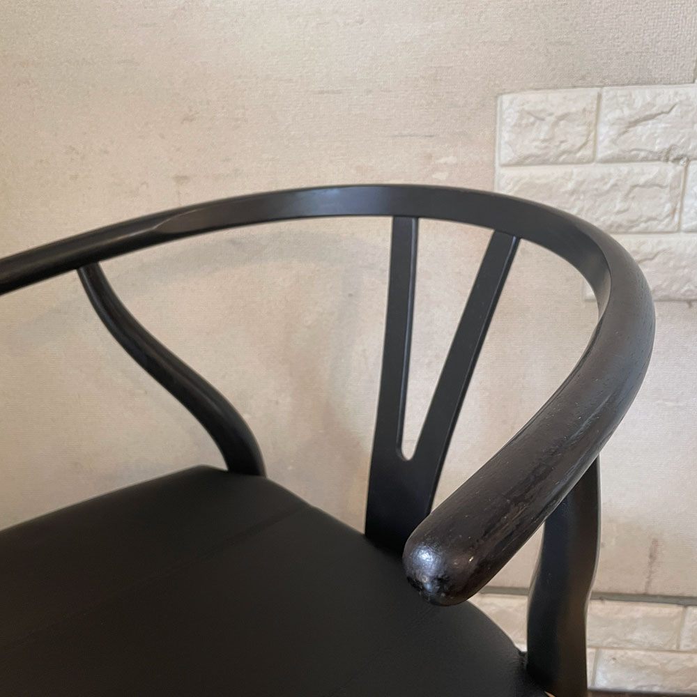 カールハンセン＆サン Carl Hansen & Son CH24 Yチェア ブラックラッカー × ペーパーコード オーク材 レザークッション付属 座面高43cm ハンス・J・ウェグナー 北欧 デンマーク ◎