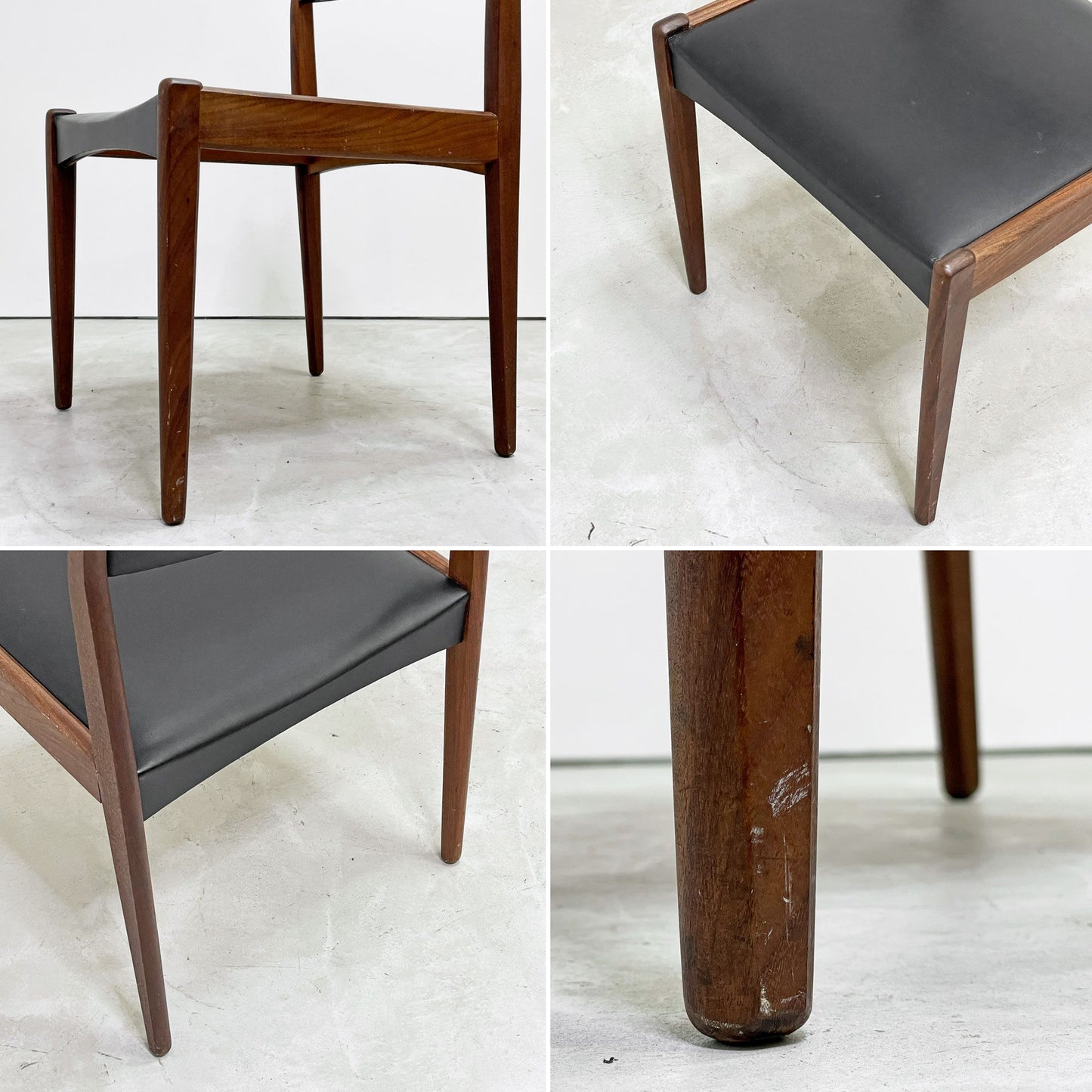 デンマークビンテージ Danish Vintage チーク材 ダイニングチェア PVCレザー ブラック 北欧家具 ●