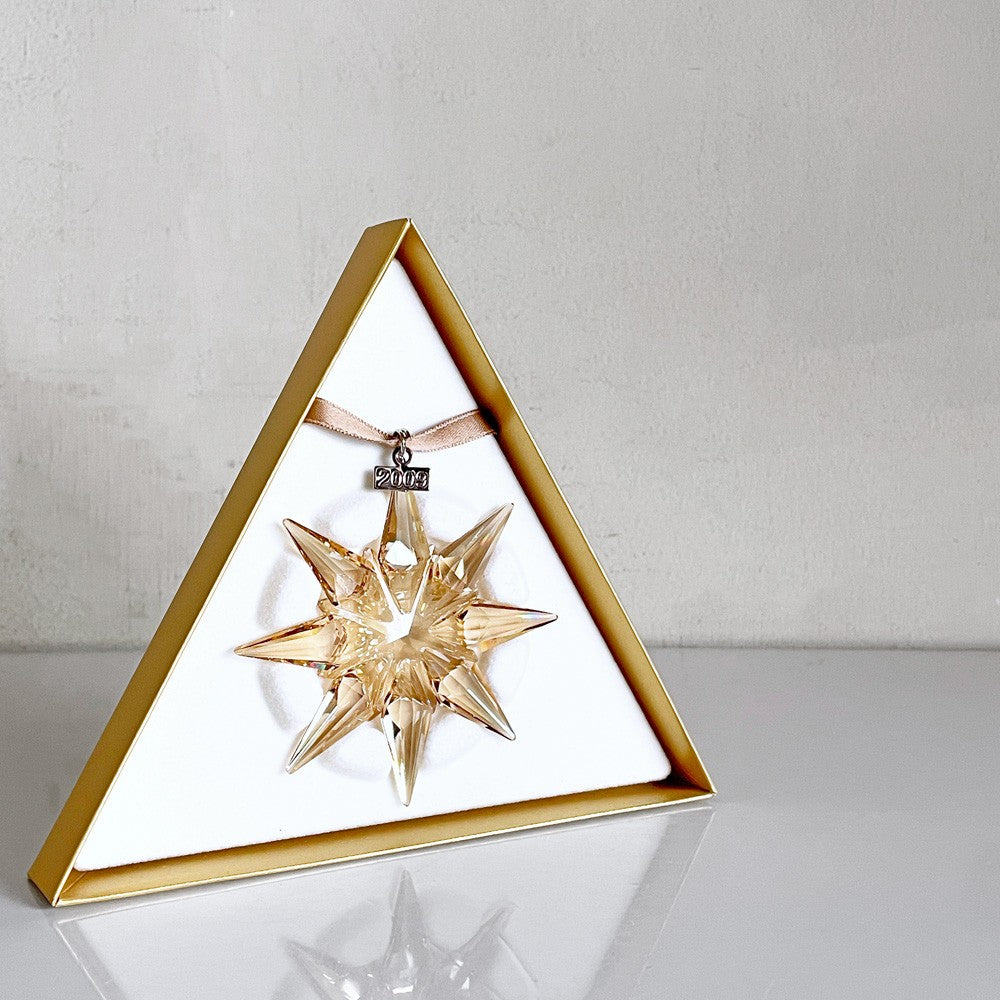スワロフスキー SWAROVSKI クリスマスオーナメント SCS会員限定 2009年 ゴールデンシャドウ 結晶モチーフ クリスタル 箱付き ■