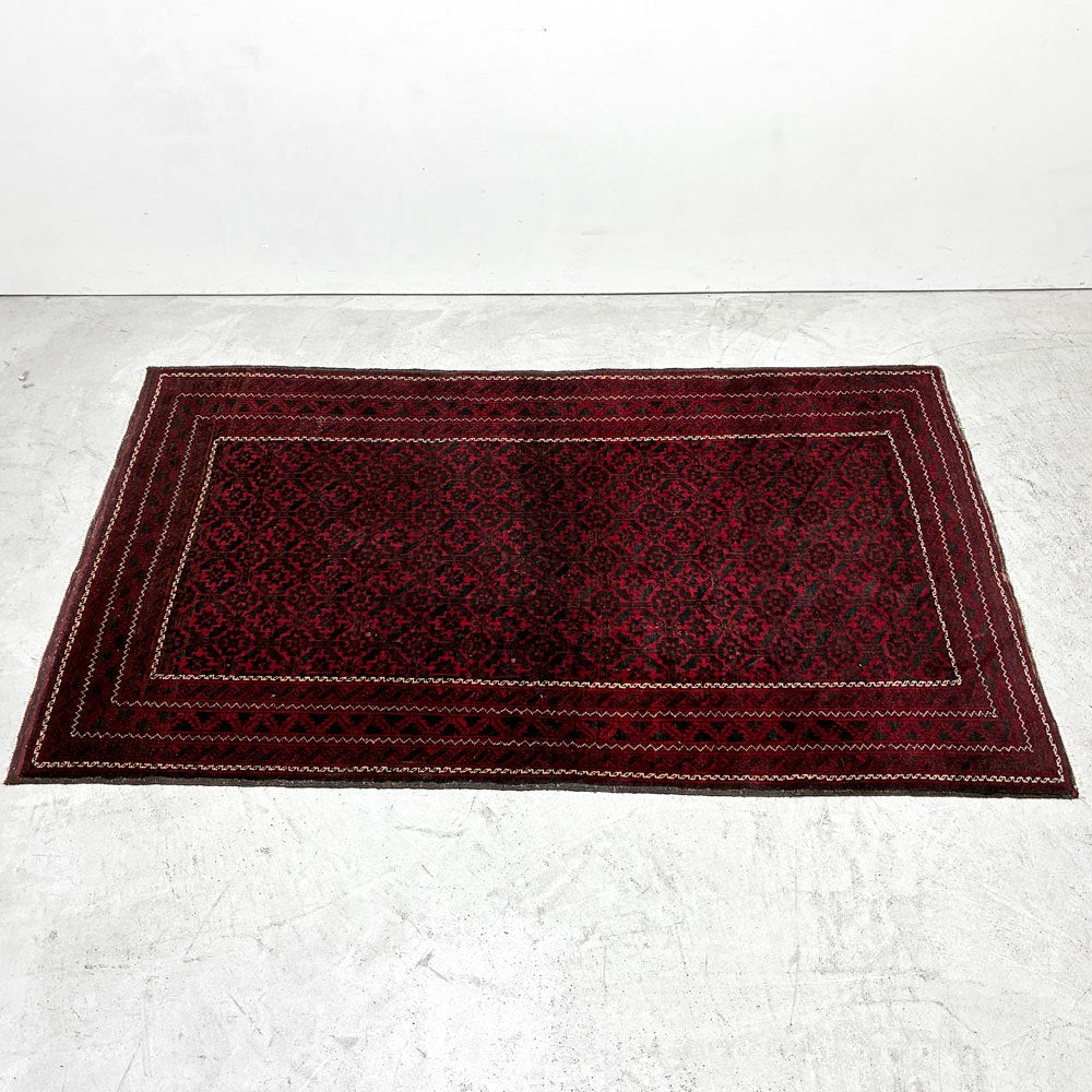 ビンテージ Vintage トルクメン トライバルラグ カーペット 絨毯 ワインレッド 213×125cm アンティーク調 ●