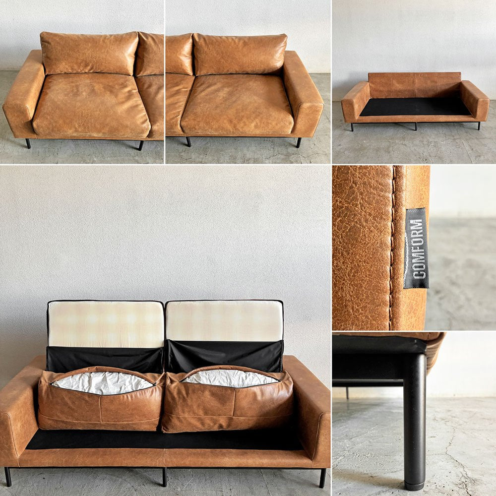 クラッシュゲート CRASH GATE コンフォーム COMFORM プルート PLUTO SOFA 3人掛けソファ W198cm スーパーレザーテックス オーカーブラウン 定価￥154,000- 〓