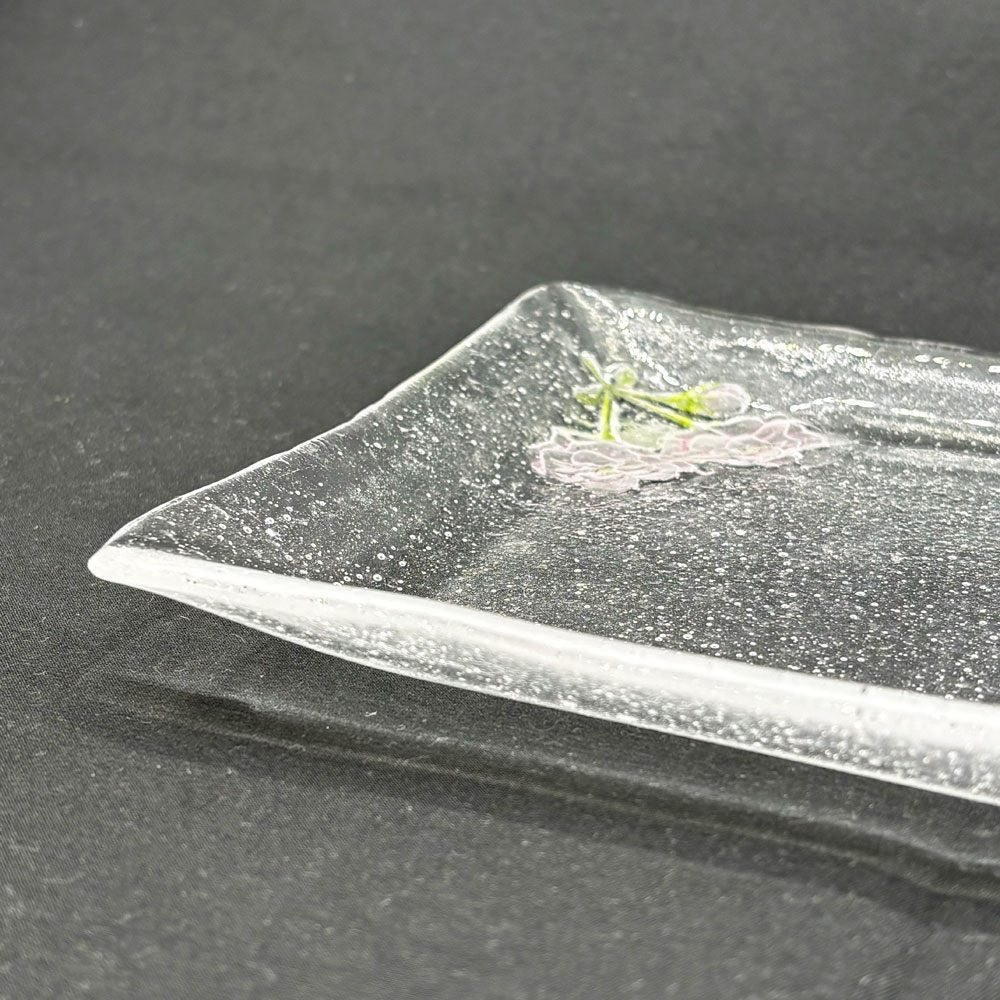 岡田多恵 ガラス 角皿 スクエアプレート パートドヴェール 花 14cm 現代作家 C ●