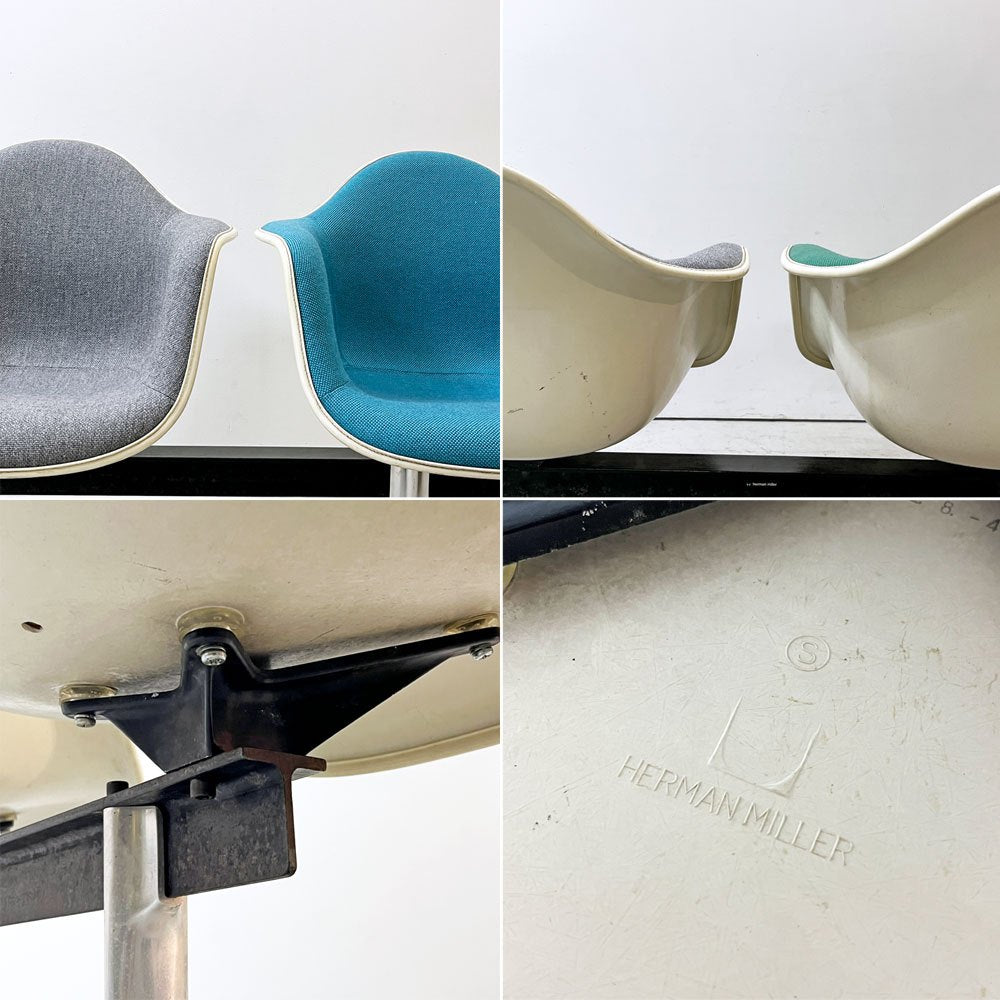 ハーマンミラー Herman Miller ビンテージ エアポートベンチ タンデムシート 4連 アームシェル 2nd ファブリック 新品張替え済 イームズ 希少 ●