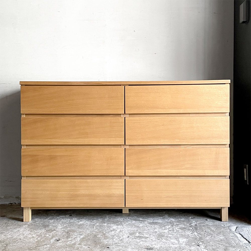 無印良品 MUJI 木製チェスト ワイドチェスト 4段8杯 120cm オーク材 ナチュラルモダン 廃番 ■