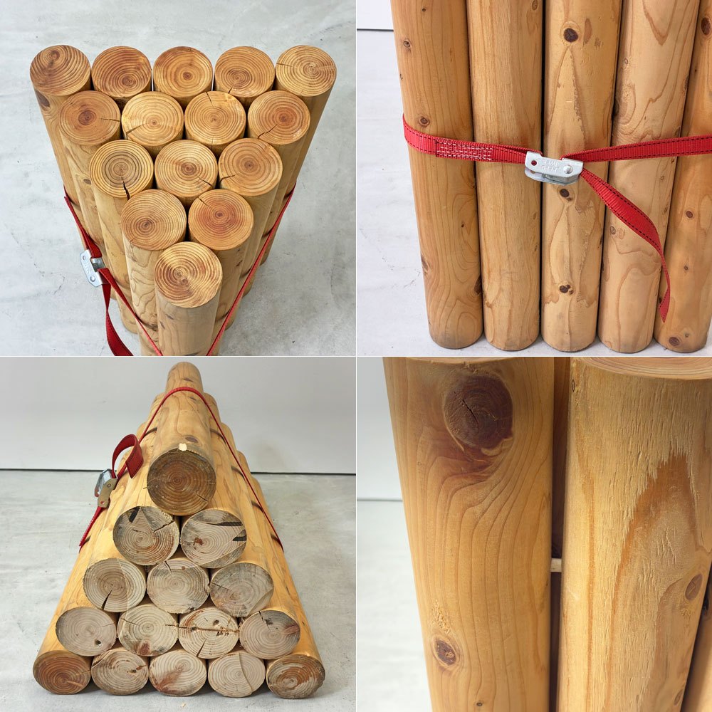 細い丸太を集めた サイドテーブル カフェテーブル H70cm ラッシング ベルト 天然木 無垢材 クラフト家具 ナチュラル ●