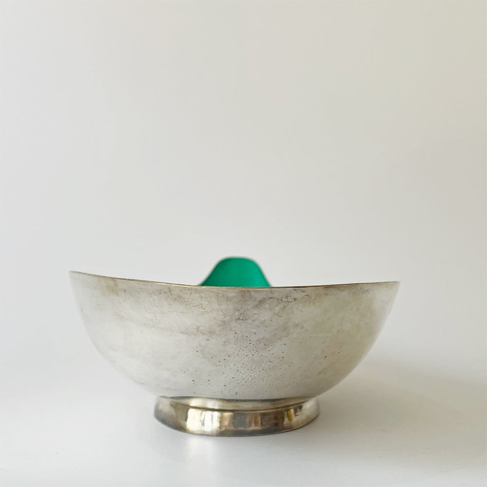 リード＆バートン Reed & Barton シルバープレート リーフボウル グリーン エナメル ミッドセンチュリー USビンテージ ★