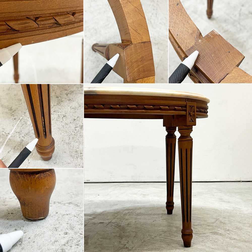 クラシカルデザイン Classical Design 大理石天板 サイドテーブル ローテーブル ラウンド フルーディング彫り ヨーロピアンクラシカルデザイン ●