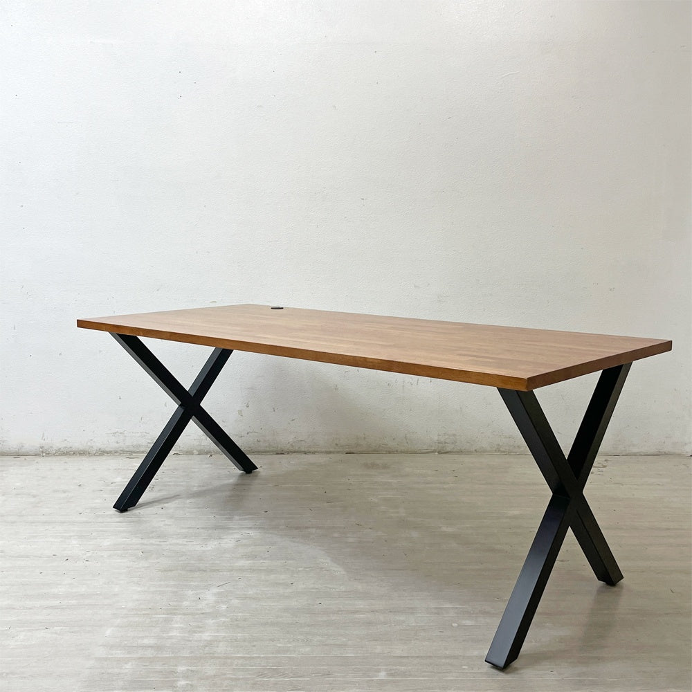 かなでもの KANADEMONO ザ・テーブル THE TABLE デスク ラバーウッド ブラウン W180cm スチール Xラインレッグ ブラック ●