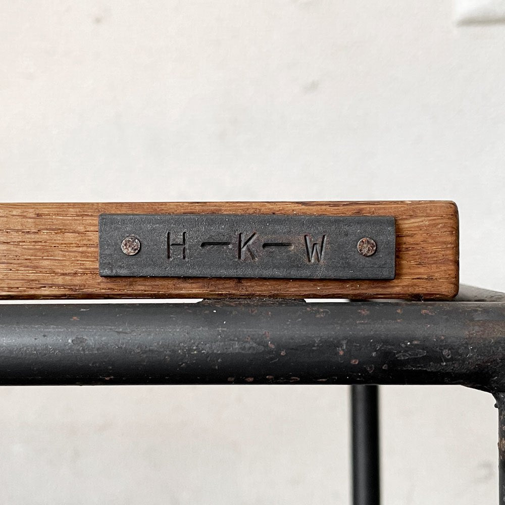 ヒロファニチャー hiro furniture オーク材 × アイアンフレーム サイドテーブル スツール 花台 W45cm インダストリアル ◎