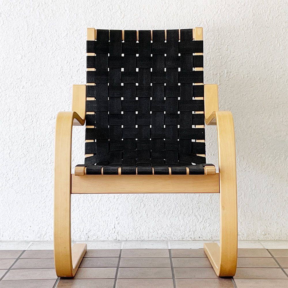 アルテック Artek アームチェア406 Armchair 406 ラウンジチェア イージーチェア アルヴァ・アアルト Alvar Aalto バーチ材 カンチレバー ウェービングテープ ブラック 定価¥256,300- ◇
