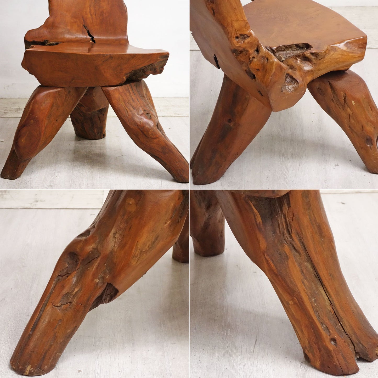 クラフトファニチャー Craft furniture チーク無垢材 原木 ダイニングチェア 一枚板 天然木 プリミティブ D ●
