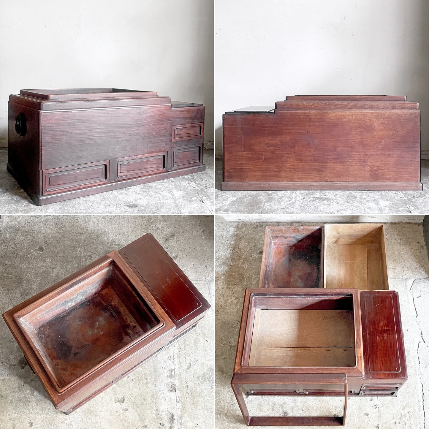 ジャパンビンテージ Japan Vintage 火鉢 関東火鉢 無垢材 獅子頭 囲炉裏 抽斗4杯 和家具 古家具 古道具 レトロ ■