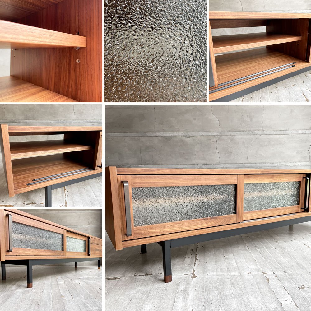 クラッシュゲート CRASH GATE イージーライフ Easy Life ジンロ ZINRO テレビボード TV BOARD AVボード W160cm ウォールナット材 ガラス戸 ブラックスチール 抽斗2杯 展示美品 ♪