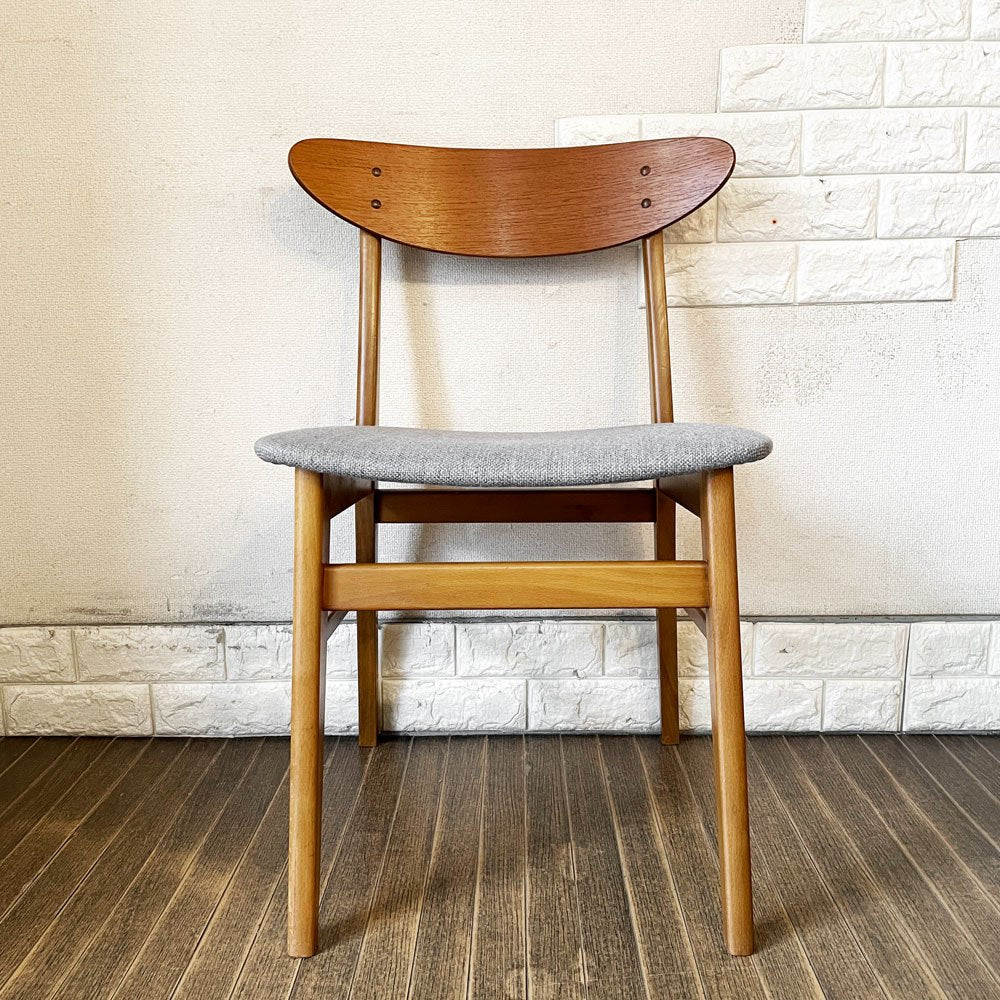 ファーストラップ FARSTRUP サイドチェア No.210 ダイニングチェア チーク材×ビーチ材 ファブリック座面 ライトグレー デンマーク 北欧ビンテージ ◎