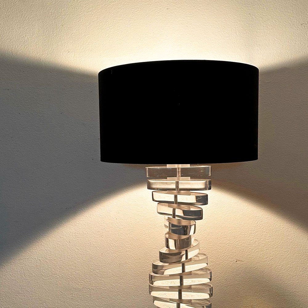 ビンテージ Vintage アクリル製 スパイラル フロアランプ スタンドライト 布シェード モダンデザイン ●