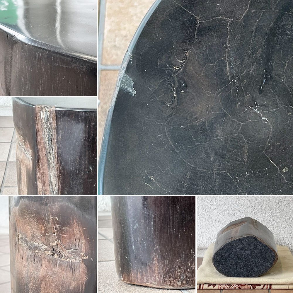 オーク ペトリファイド ウッド OAK Petrified Wood 珪化木 スツール H37.5cm サイドテーブル オブジェ ウッドストーン 鉱石 定価24万円 ◇