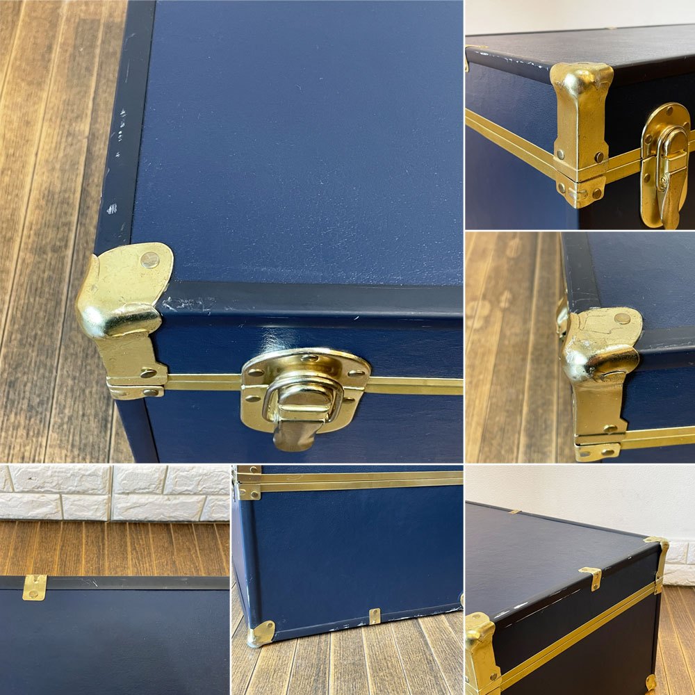 スワード トランク Seward Trunk トランクボックス ビニールレザー ブルー ゴールド 鍵付き 収納 アメリカ ◎
