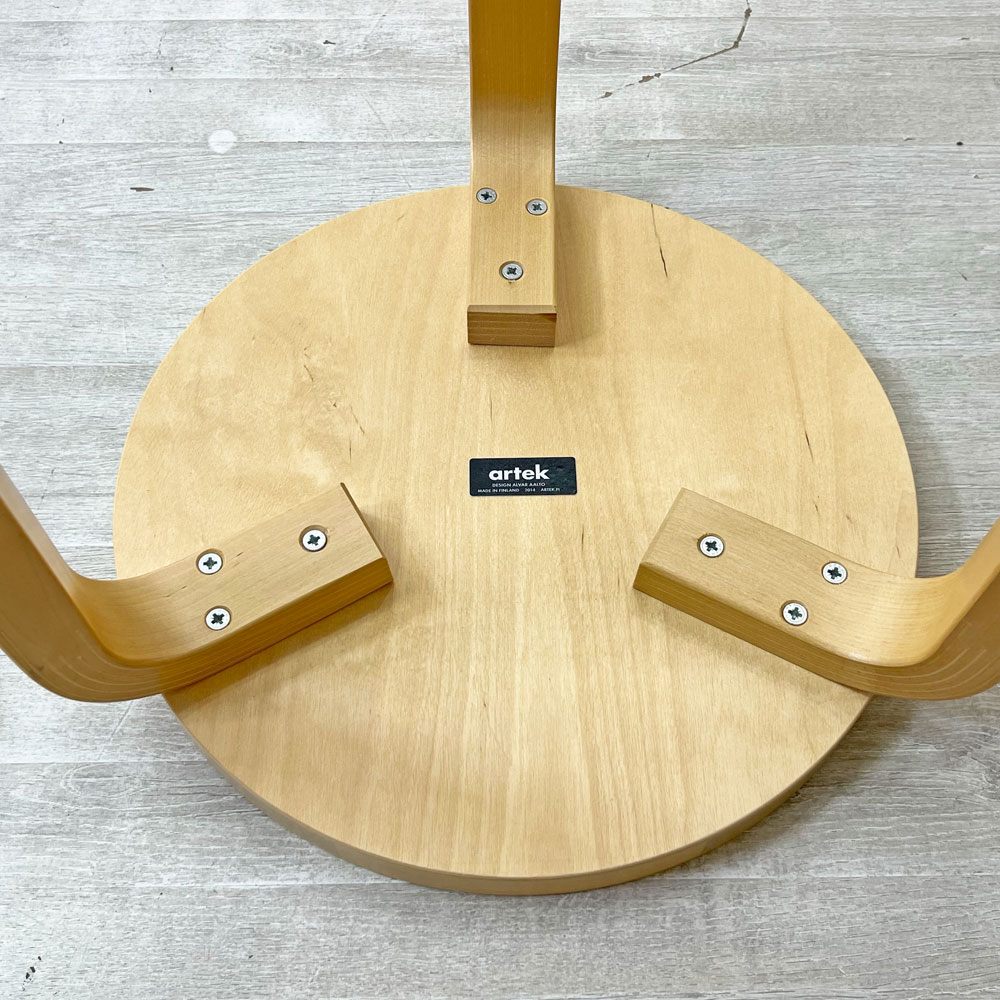 アルテック Artek スツール60 Stool60 バーチ材 ナチュラルラッカー 3本脚 アルヴァ・アアルト フィンランド ●