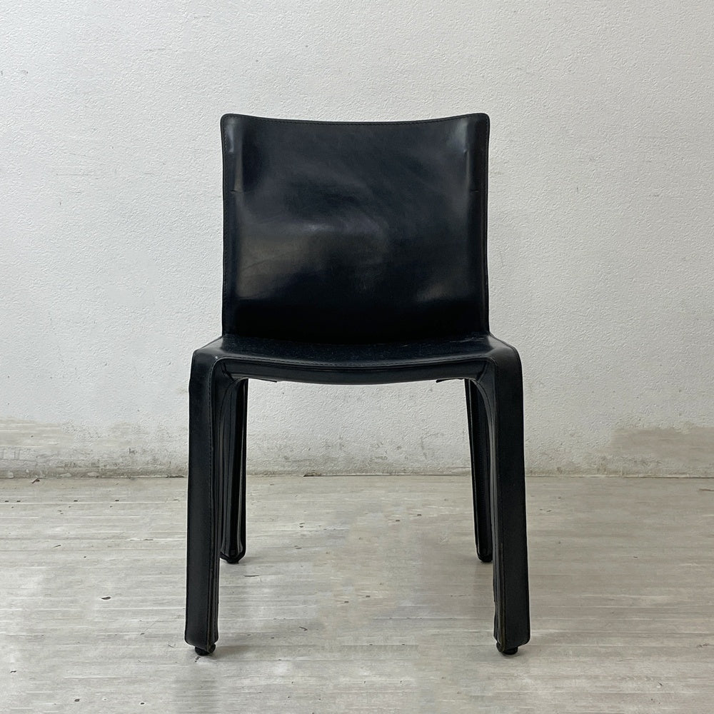 カッシーナ Cassina キャブチェア 412 CAB CHAIR アームレス 本革 ブラック マリオ・ベリーニ MoMA 永久展示品 イタリアモダン 定価￥308,000- A ●