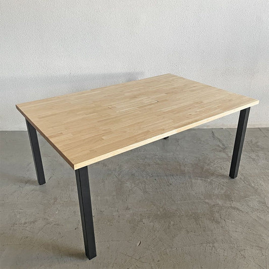 かなでもの KANADEMONO ザ・テーブル THE TABLE Black Steel デスク W150×D100cm ラバーウッド ナチュラル 配線トレー付 〓