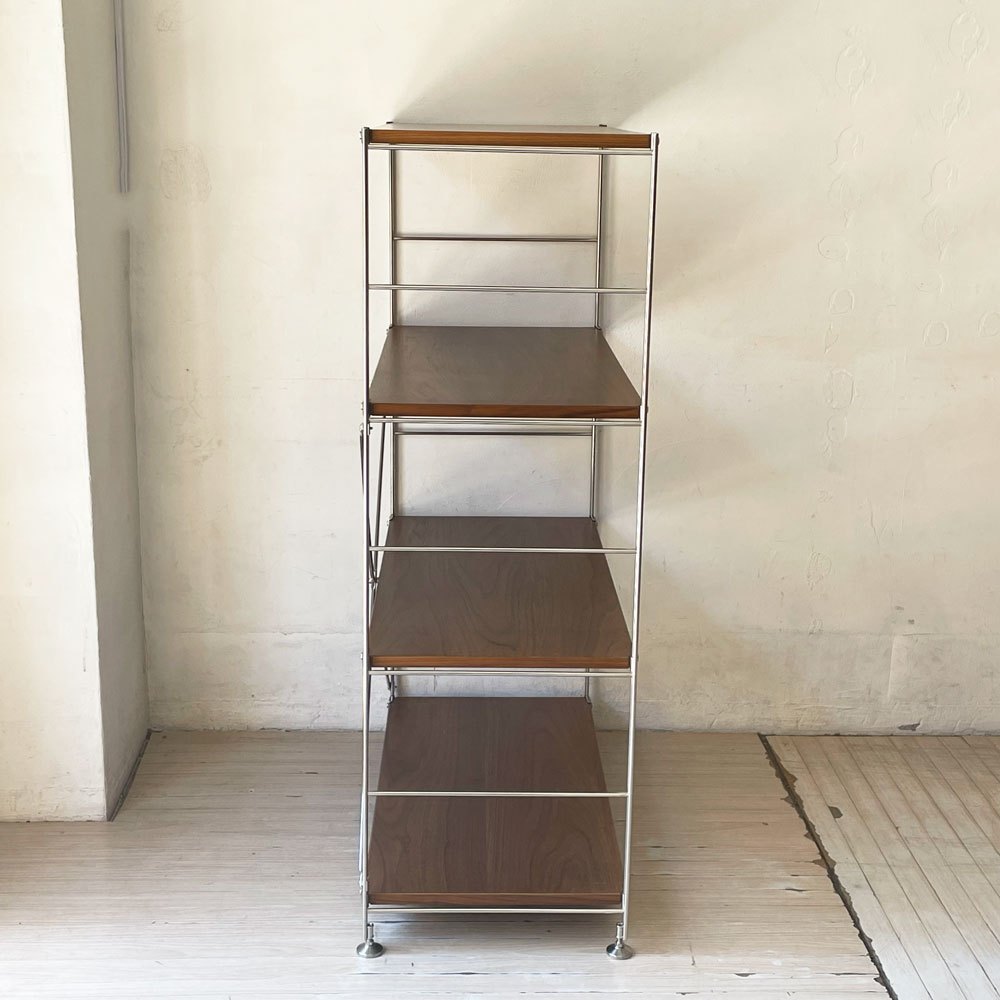 無印良品 MUJI ステンレスユニットシェルフ ウォールナット材 中 W58 × H120cm 1列4段 本棚 飾り棚 収納棚 定価29,900円 ★