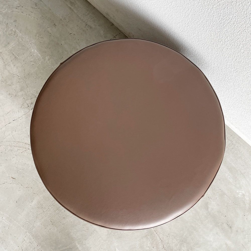 モダンスタイル Modern Style ラウンドスツール オットマン Φ81cm PVCレザー ブラウン系 〓