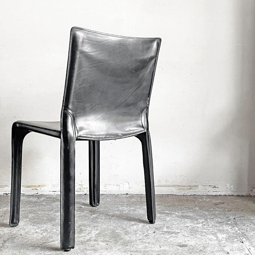 カッシーナ Cassina キャブチェア 412 CAB CHAIR アームレス 本革 ブラック マリオ・ベリーニ MoMA イタリアンモダン B ■