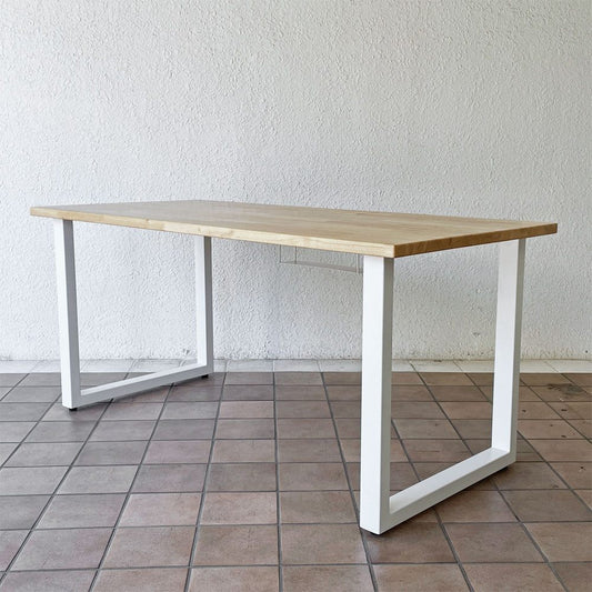 かなでもの KANADEMONO ザ・テーブル THE TABLE デスク ラバーウッド無垢材 W155 x D75 cm スチール スクエアレッグ ホワイト 配線トレー付き ◇