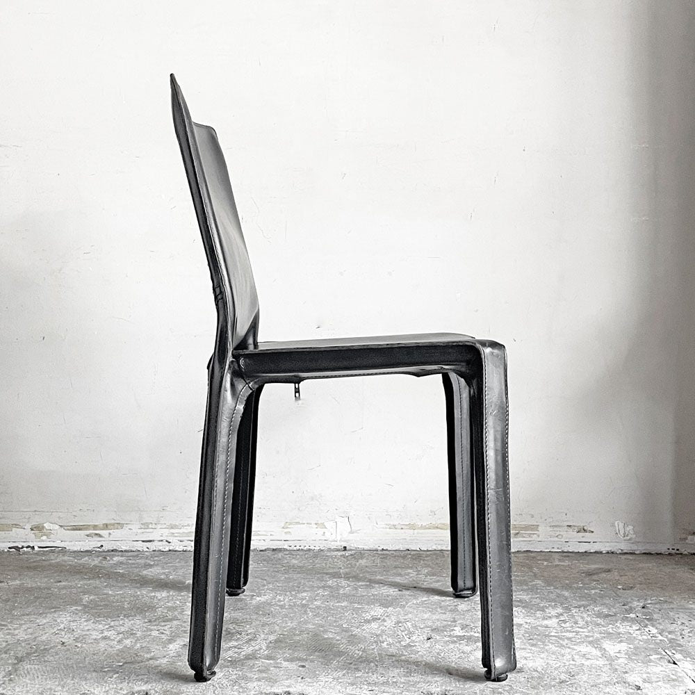 カッシーナ Cassina キャブチェア 412 CAB CHAIR アームレス 本革 ブラック マリオ・ベリーニ MoMA イタリアンモダン B ■