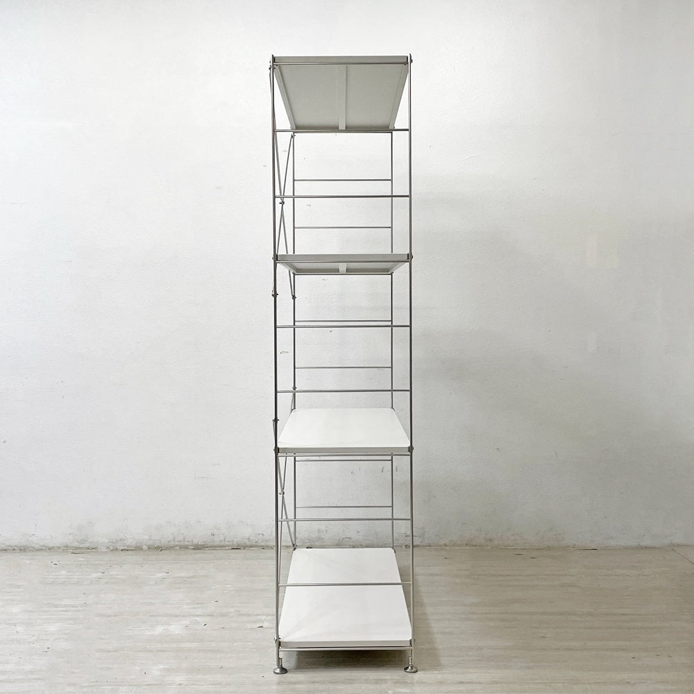 無印良品 MUJI ステンレスユニットシェルフ オープンシェルフ 本棚 飾り棚 収納棚 棚板4枚 ライトグレー W114cm H175cm ●