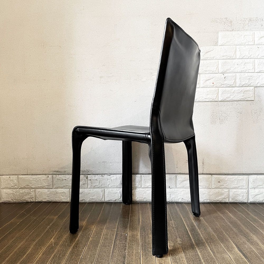 カッシーナ Cassina キャブチェア 412 CAB アームレス 本革 ブラック マリオ・ベリーニ イタリア モダンデザイン 定価￥308,000- ◎
