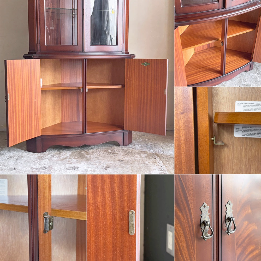 ストロングボウ ファニチャー STRONGBOW FURNITURE マホガニー材 コーナーキャビネット ガラスキャビネット 照明付き 英国 ■