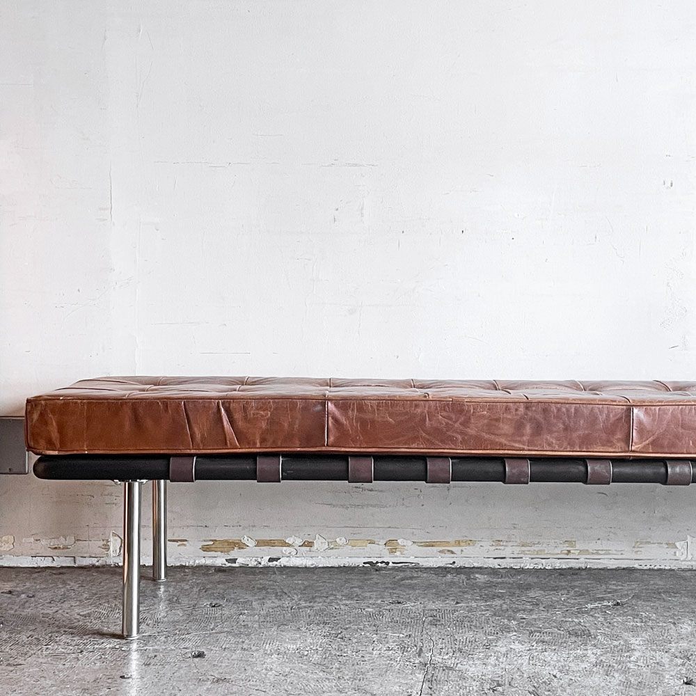 バルセロナベンチ Barcelona Bench 本革 ブラウン W200cm ミース・ファン・デル・ローエ Mies Van Der Rohe リプロダクト ■
