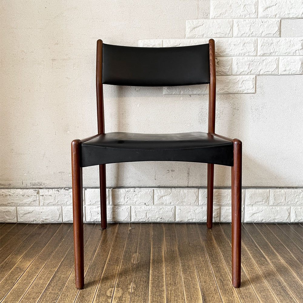 デンマークビンテージ Danish Vintage チーク材 ダイニングチェア PVCレザー ブラック 北欧家具 ◎