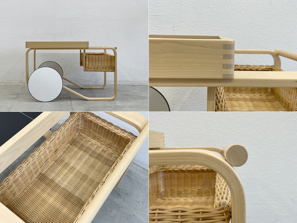 アルテック artek ティートローリー900 TEA TROLLEY 900 セラミックタイル バスケット付 バーチ材 アルヴァ・アアルト 美品 フィンランド 北欧家具 〓