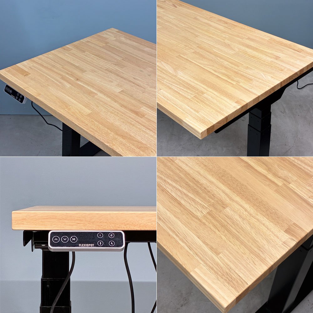 フレキシスポット Flexispot 電動式昇降デスク + かなでもの ラバーウッド天板 160x70cm ナチュラルテイスト ◎