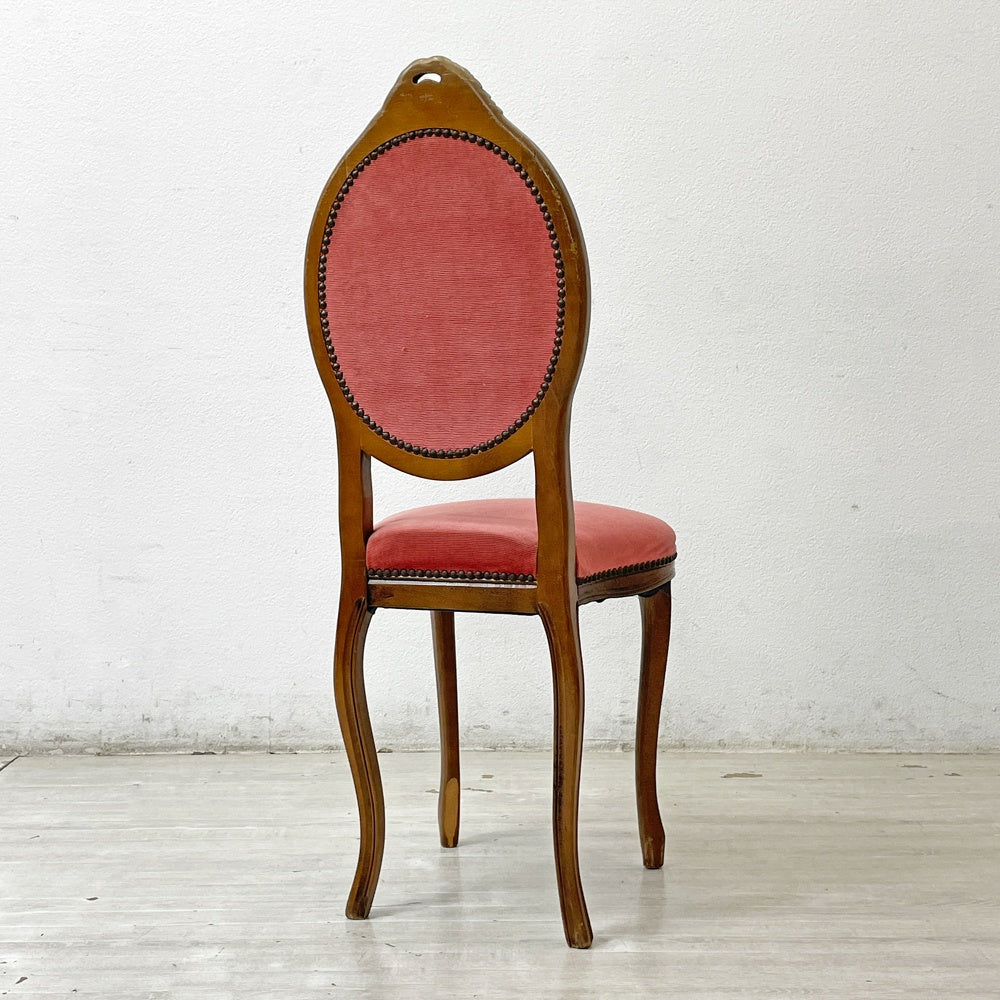 ヨーロピアンクラシカル デザイン European Classical design 木製 サロンチェア ダイニングチェア 猫脚 レッド イタリア ロココ調 B ●