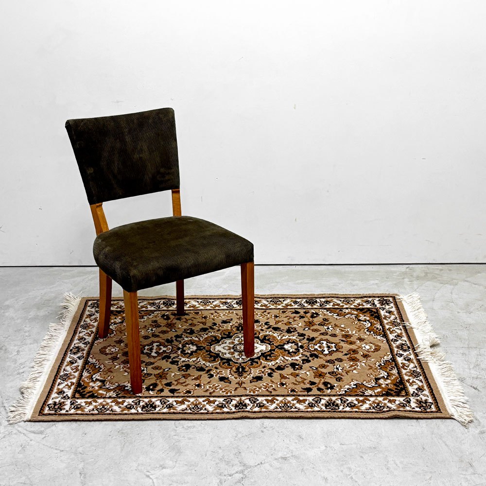 ベルギー ビンテージ ペルシャ絨毯柄 ラグマット 絨毯 幾何学模様 W140cm 現状品 ●