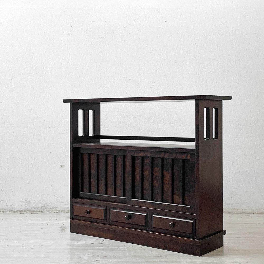 北海道民芸家具 茶棚 HM108K サイドボード 飾り棚 無垢樺材 和家具 民藝家具 ●